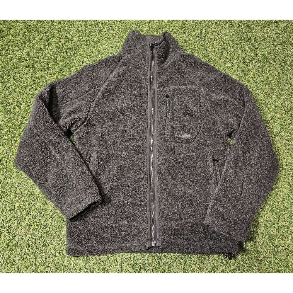 Cabelas Mens Small Reg Full Zip Berber Jacket Sherpa Fleece Dark Gray Black